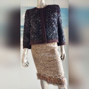 ◇$5,400 OSCAR DE LA RENTA EXCLUSIVE ORYLAG FUR, WOOL, CASHMERE RUNWAY JACKET L